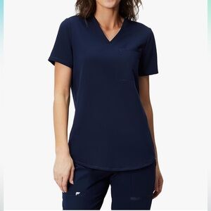 Fabletics Women's Vital 1-Pocket Scrub Top, Semi-Slim Fit- Navy Color